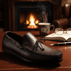 Mocassin Cuir Façon Croco Marron