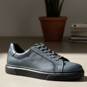 Basket Essentielle en Cuir – Bleu Gris & Semelle Noire