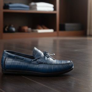 Mocassin "Signature" – Cuir Texturé Bleu Nuit