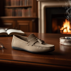 Mocassin à Pampilles en Daim – Couleur Sable (ou Beige)